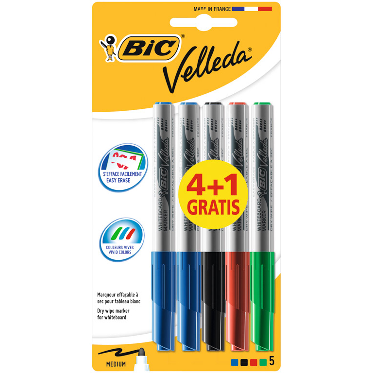 ROTULADOR PIZARRA BLANCA BIC VELLEDA 1741 COLORES SURTIDOS BLÍSTER 4+1